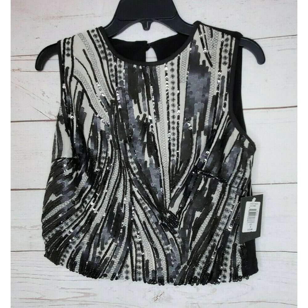 Marina Dresses Polyester Black Sequence Women Slit Back Sleeveless Medium Top